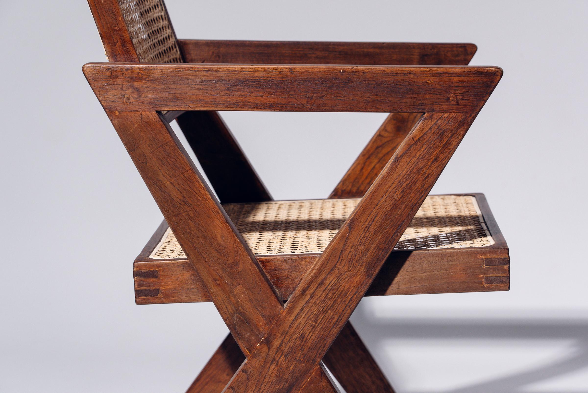 XX secolo Sedia da ufficio con gamba a X di Pierre Jeanneret per Chandigarh, India, circa 1963-64 in vendita