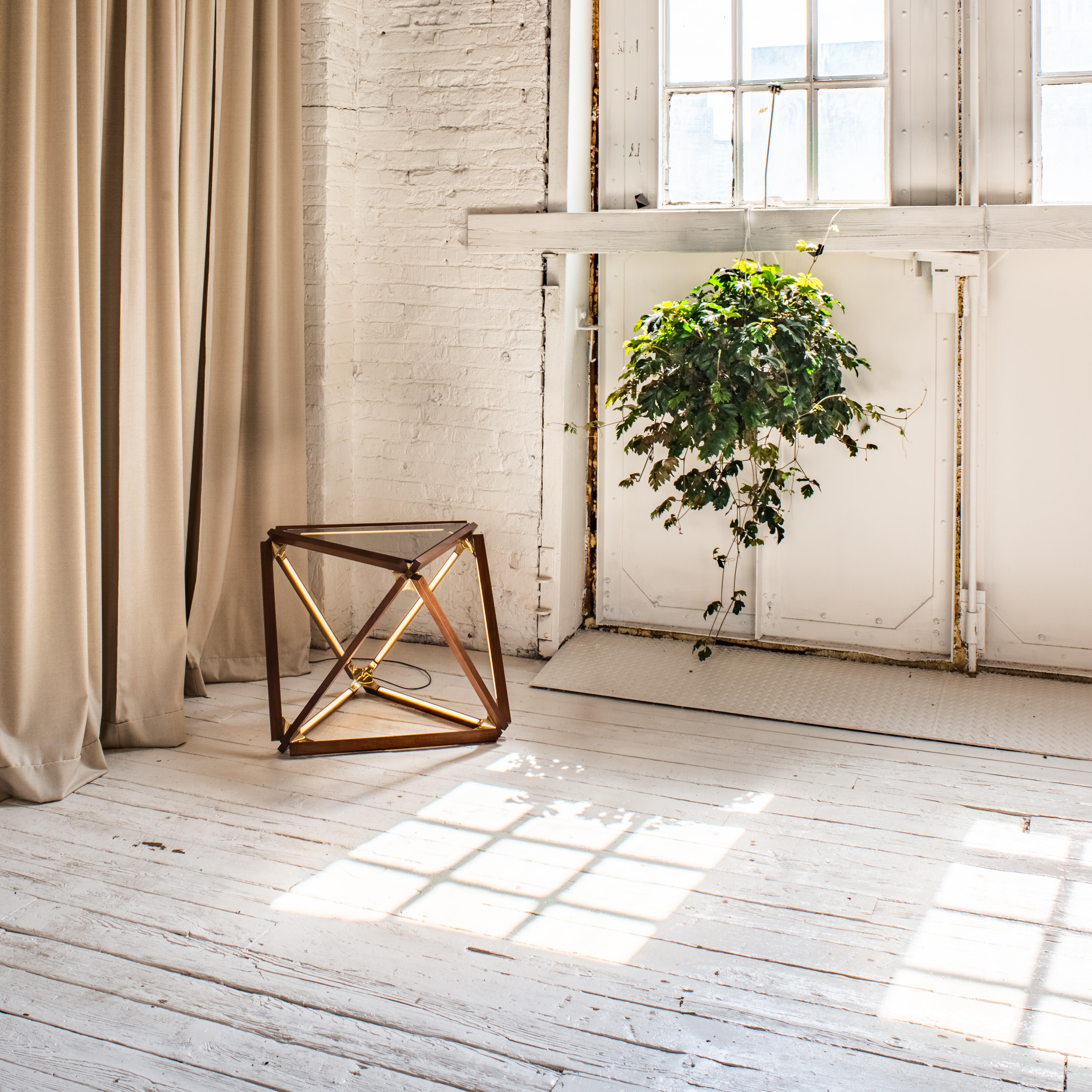 X-Light Table Ebonized Oak Brushed Brass In New Condition For Sale In Long Island City, NY