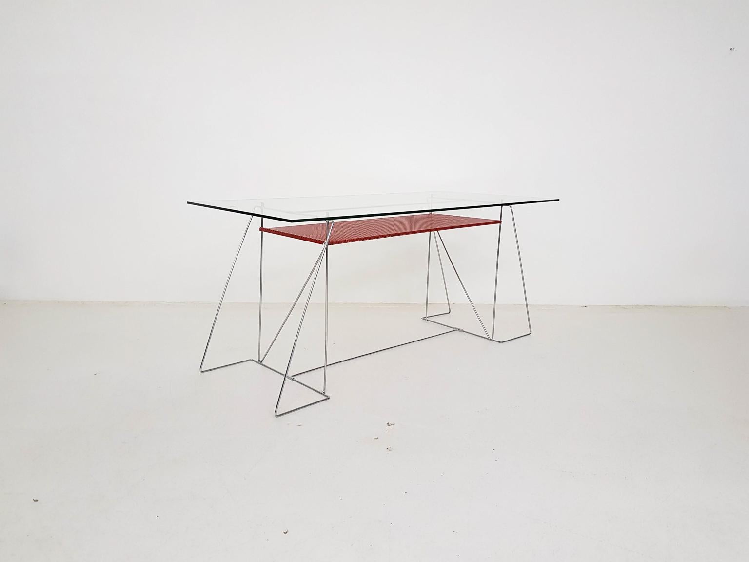 Mid-Century Modern X-Line Metal Desk or Dining Table by Niels Jørgen Haugesen, Danish Modern 1977