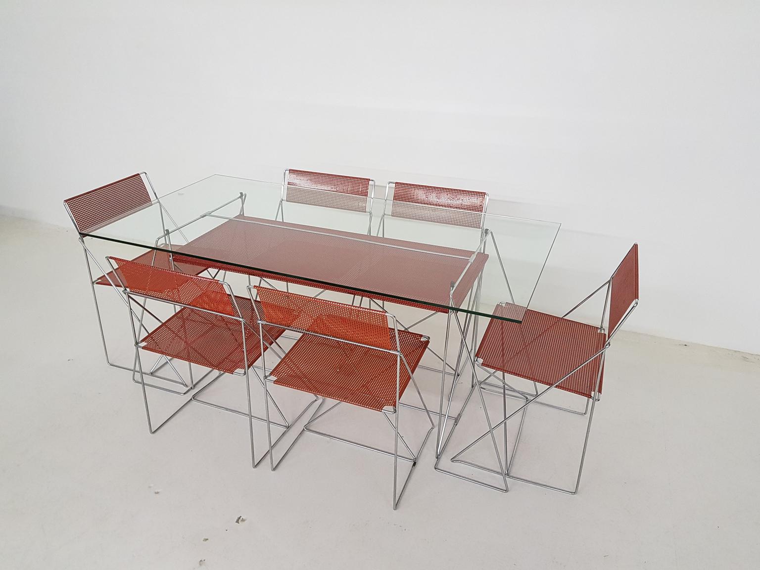 X-Line Metal Dining Chairs by Niels Jørgen Haugesen, Danish Modern, 1977 7