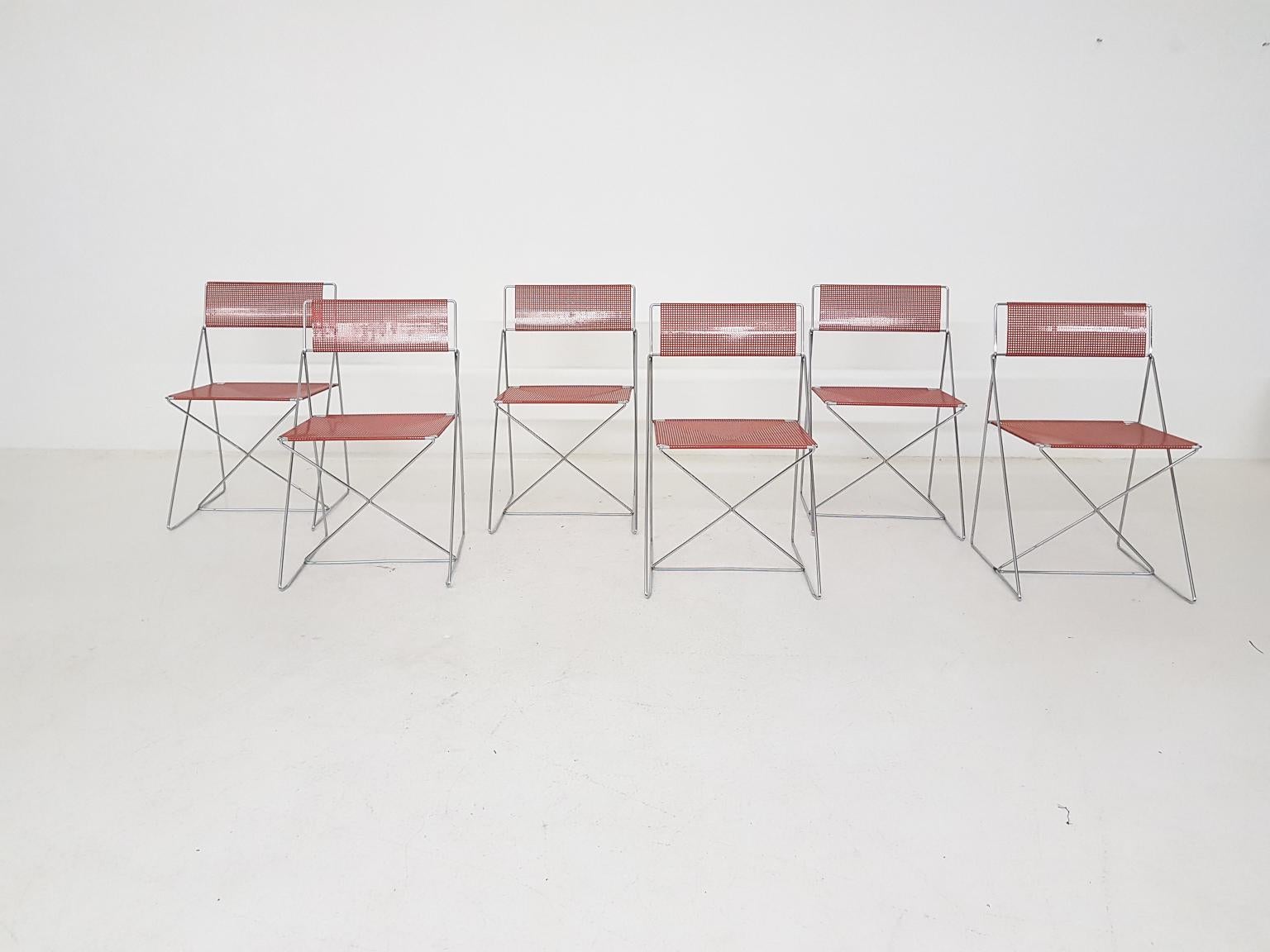 Mid-Century Modern X-Line Metal Dining Chairs by Niels Jørgen Haugesen, Danish Modern, 1977