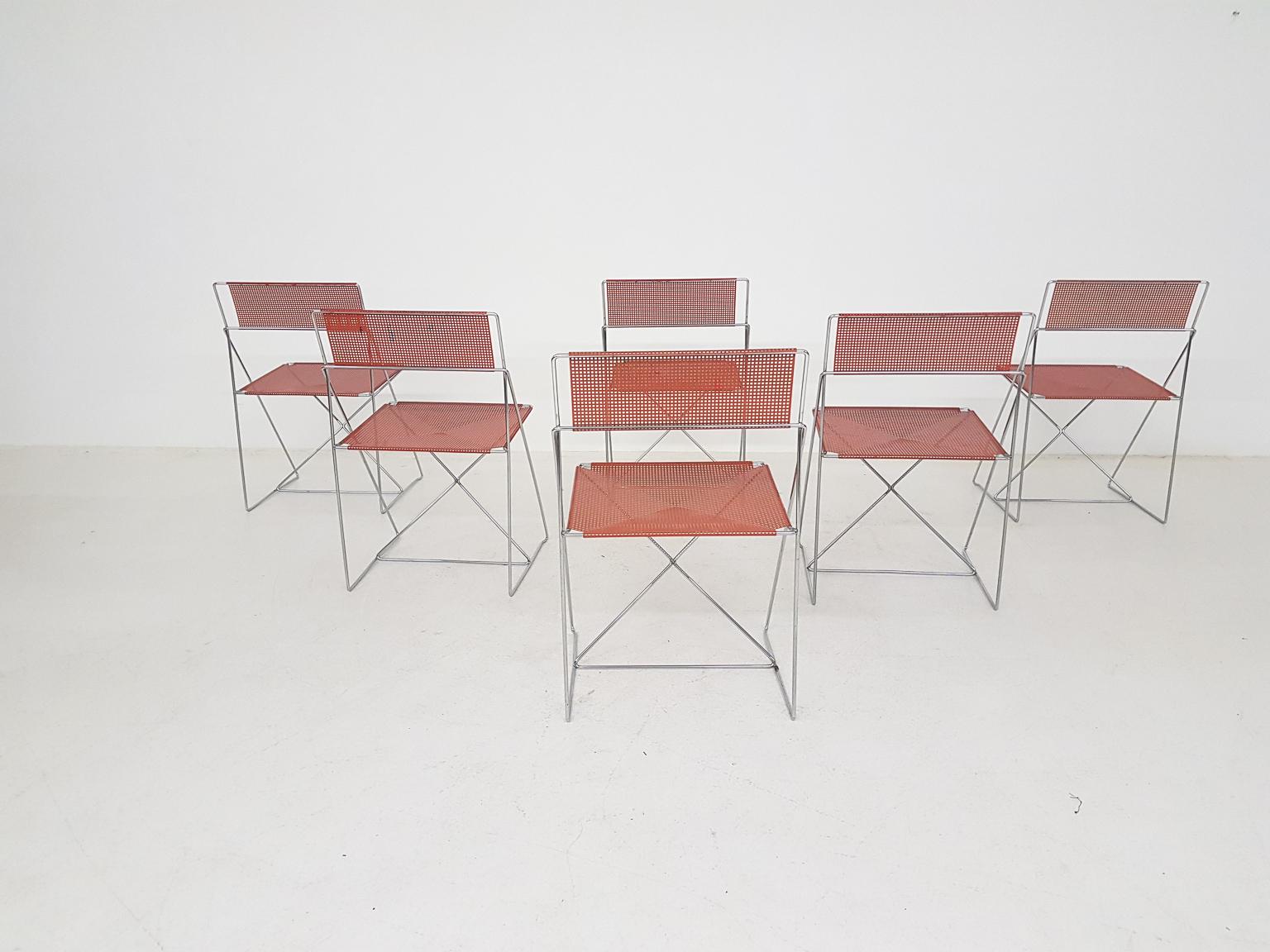 X-Line Metal Dining Chairs by Niels Jørgen Haugesen, Danish Modern, 1977 In Good Condition In Amsterdam, NL