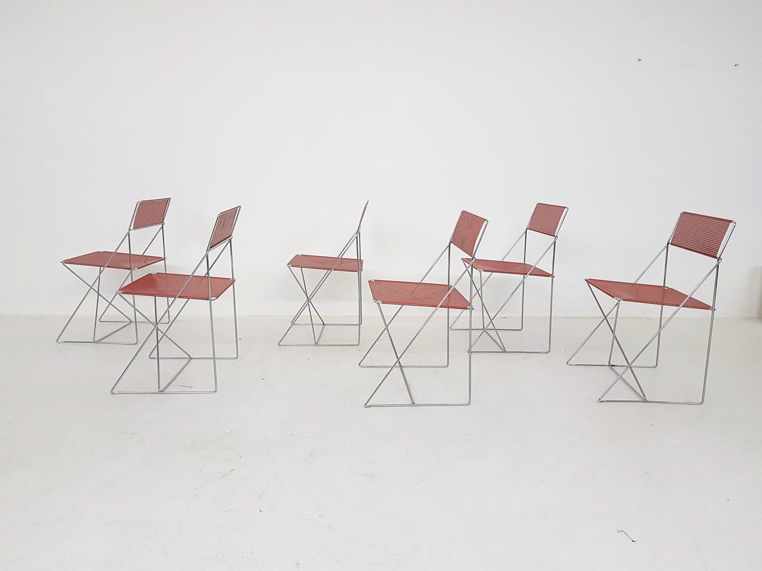 20th Century X-Line Metal Dining Chairs by Niels Jørgen Haugesen, Danish Modern, 1977