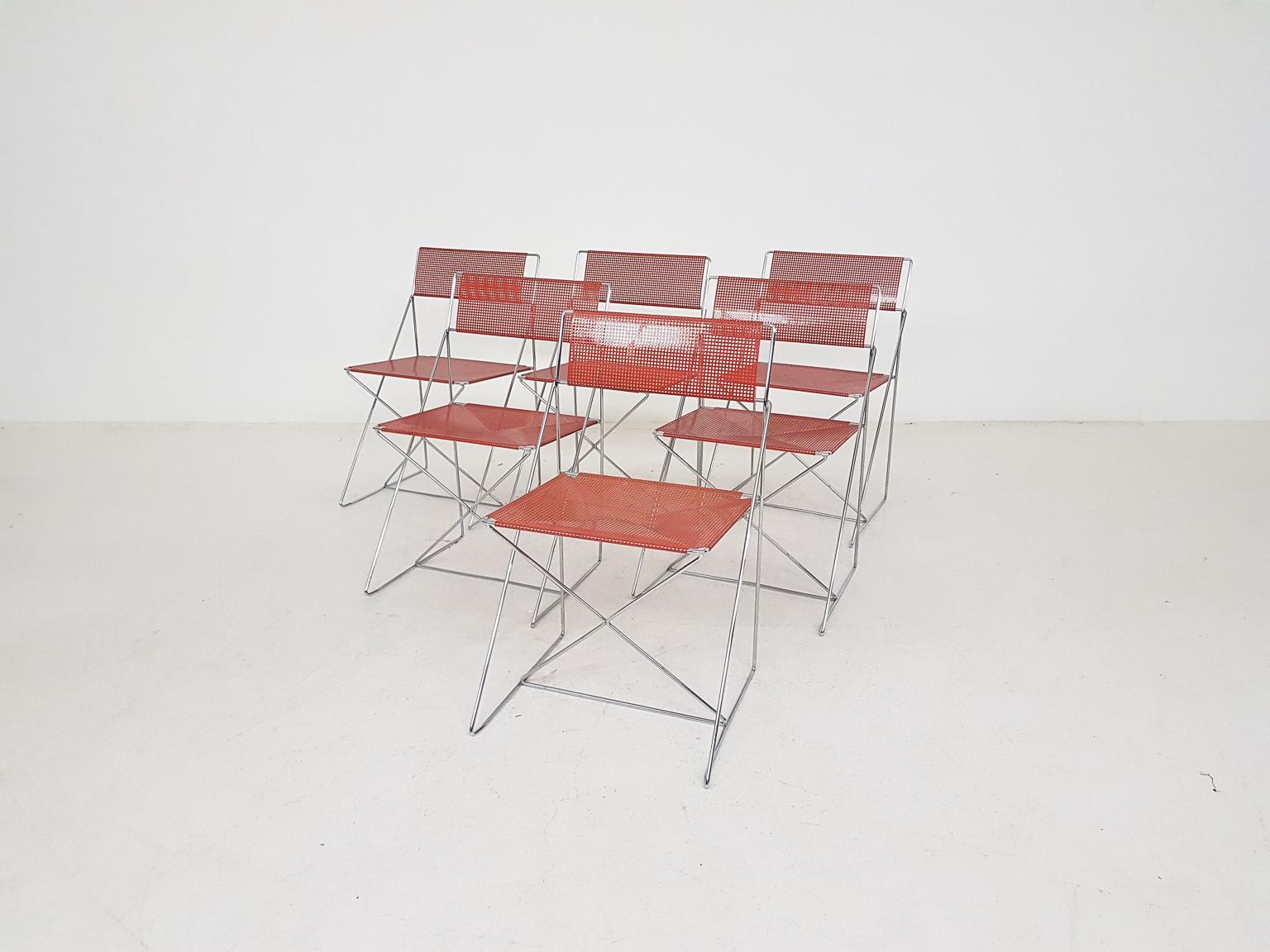 Glass X-Line Metal Dining Chairs by Niels Jørgen Haugesen, Danish Modern, 1977