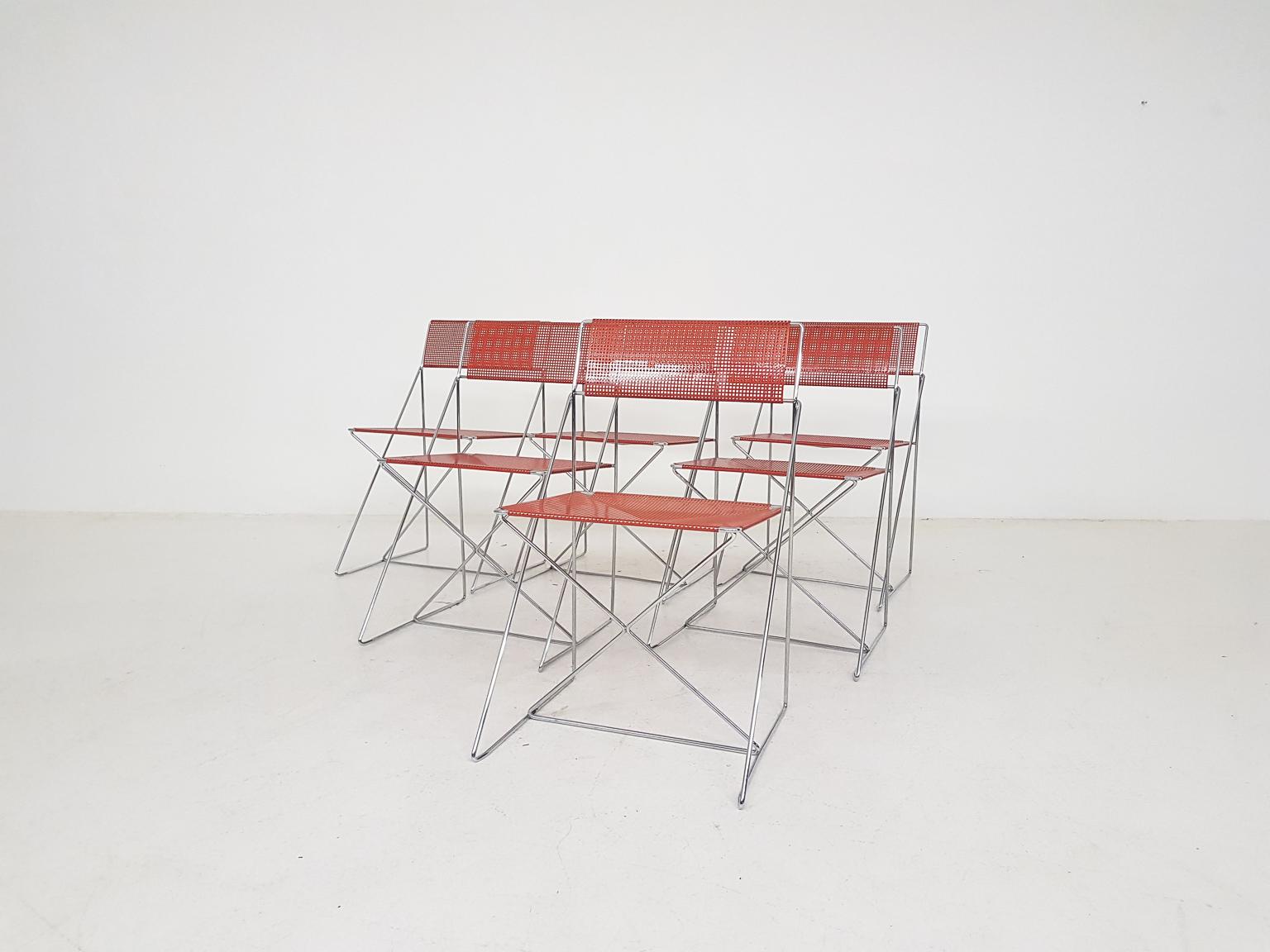 X-Line Metal Dining Chairs by Niels Jørgen Haugesen, Danish Modern, 1977 1
