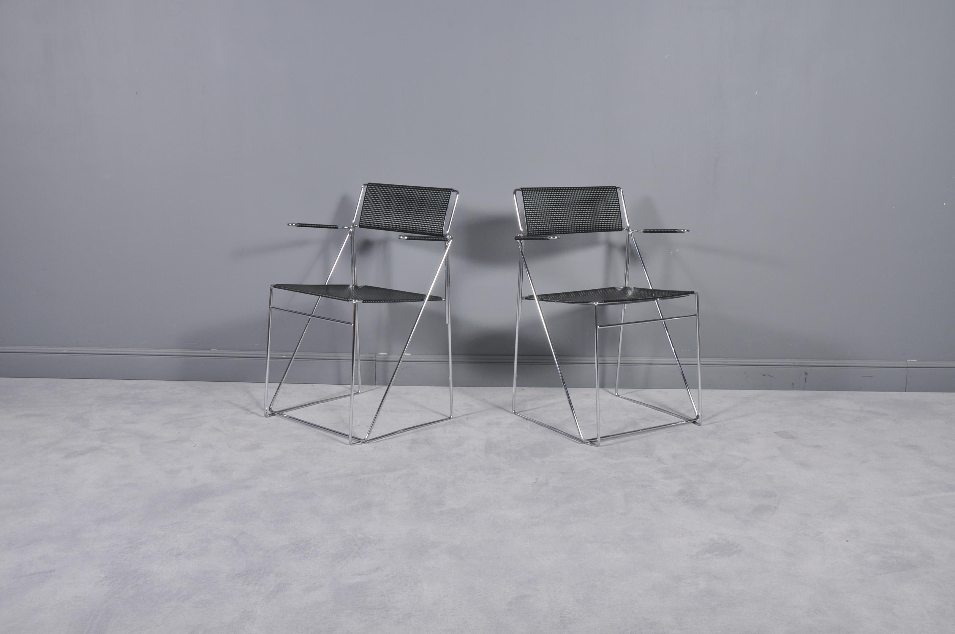 Chrome X Line Stacking Chairs by Niels Jørgen Haugesen for Hybodan, 1970s, Set of 2