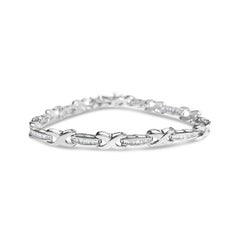 X Tennisarmband aus 14k Weißgold mit Gliedern und Baguette-Diamant