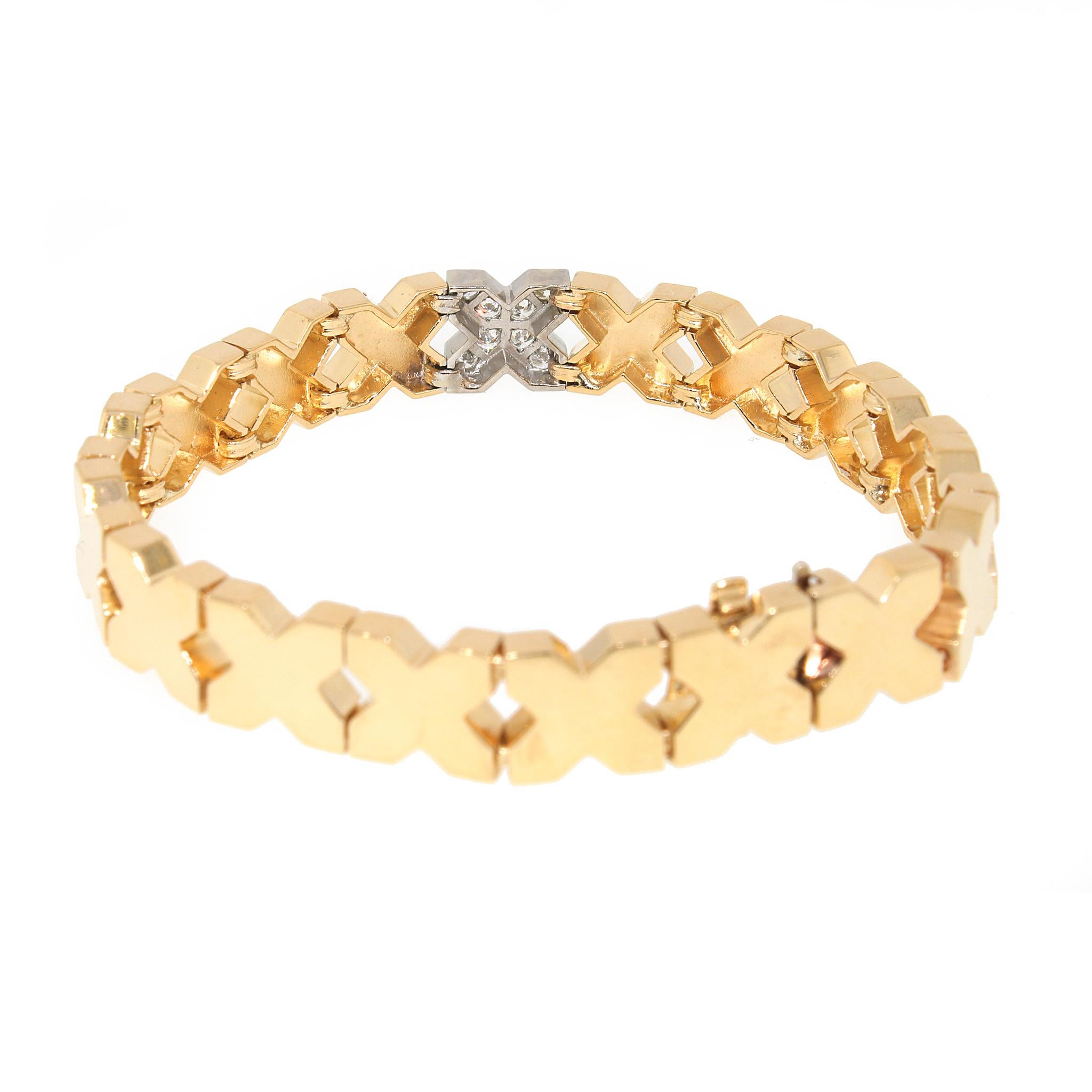 X bedeutet Kisses Diamant-Armband aus massivem Gold (Rundschliff) im Angebot