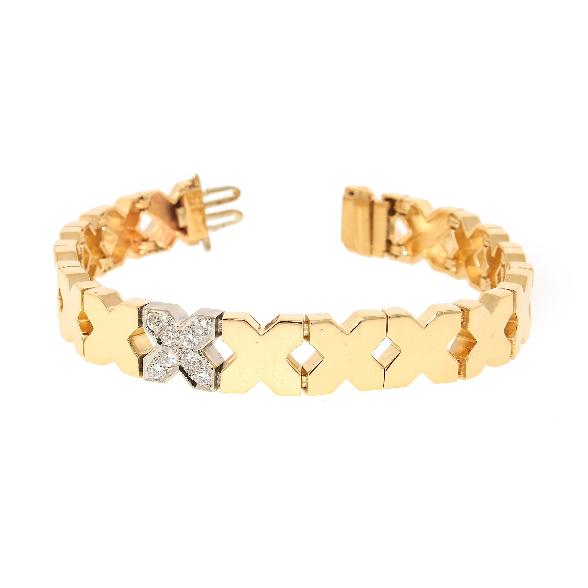 X bedeutet Kisses Diamant-Armband aus massivem Gold im Zustand „Gut“ im Angebot in New York, NY