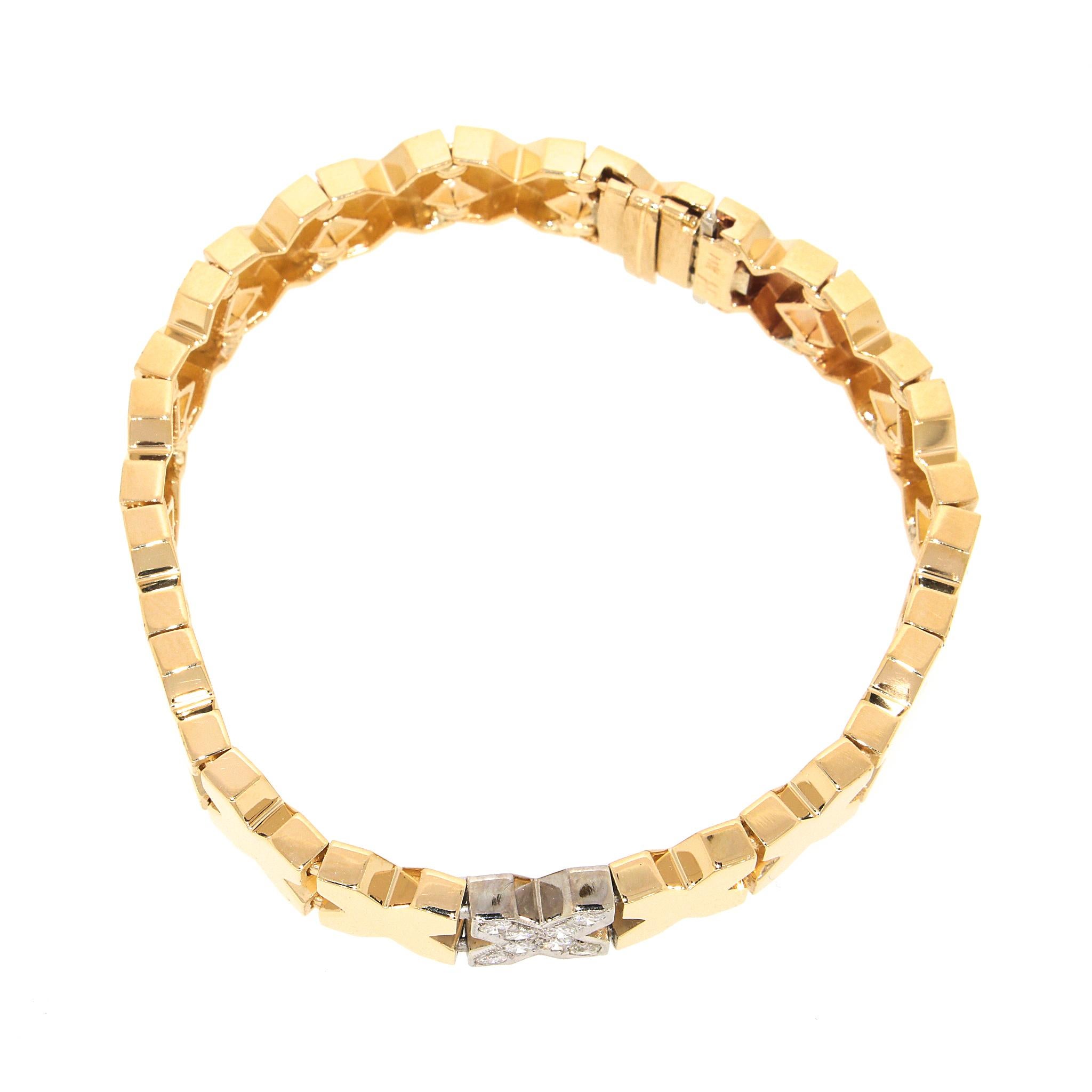 X bedeutet Kisses Diamant-Armband aus massivem Gold Damen im Angebot