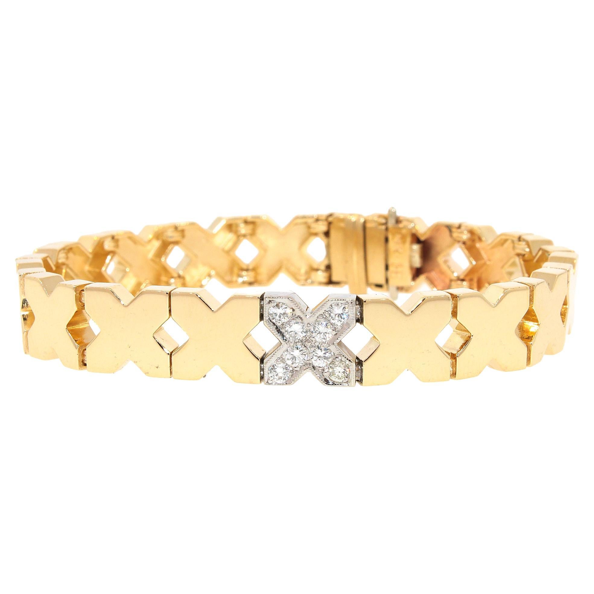X bedeutet Kisses Diamant-Armband aus massivem Gold im Angebot