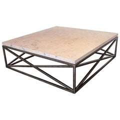 "X" Motif Base Coffee Table with Jura Grey Limestone Top