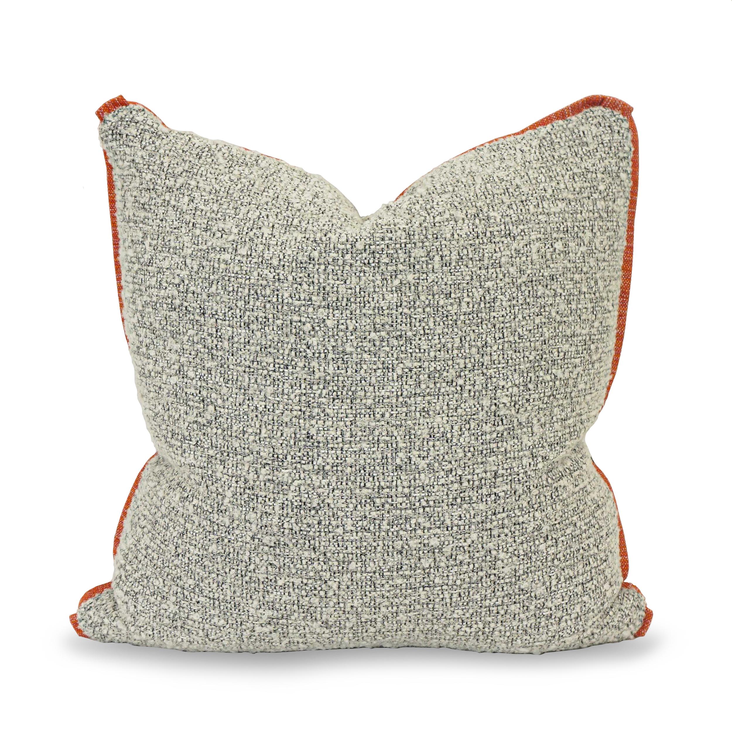 X Pattern Wool Square Pillows with Orange Welting and Boucle Back For Sale 2