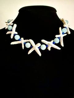 X pearls, aquamarine and lapis lazuli necklace