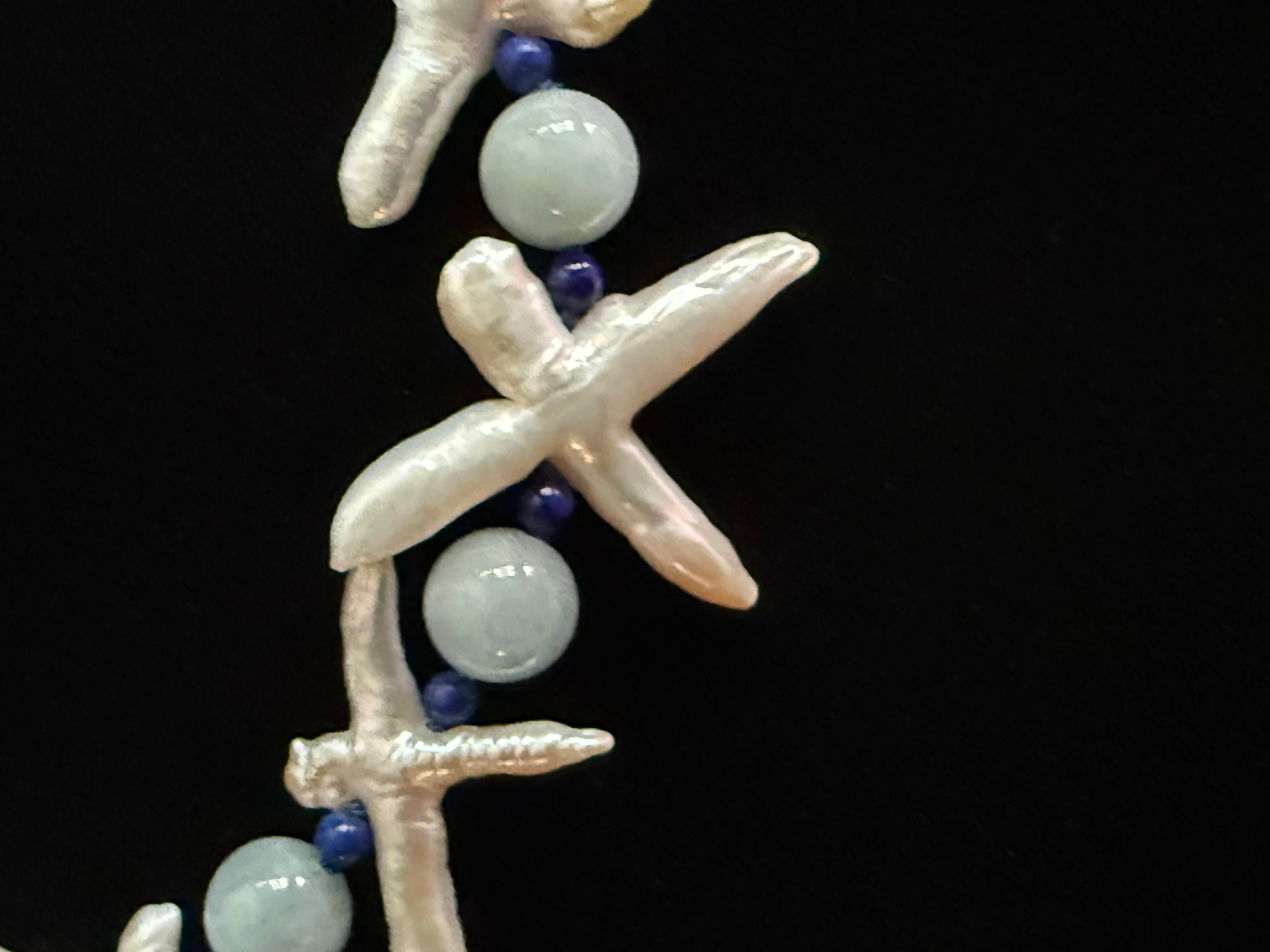 X collana di perle, acquamarina e lapislazzuli In condizioni Nuovo in vendita a New Orleans, LA