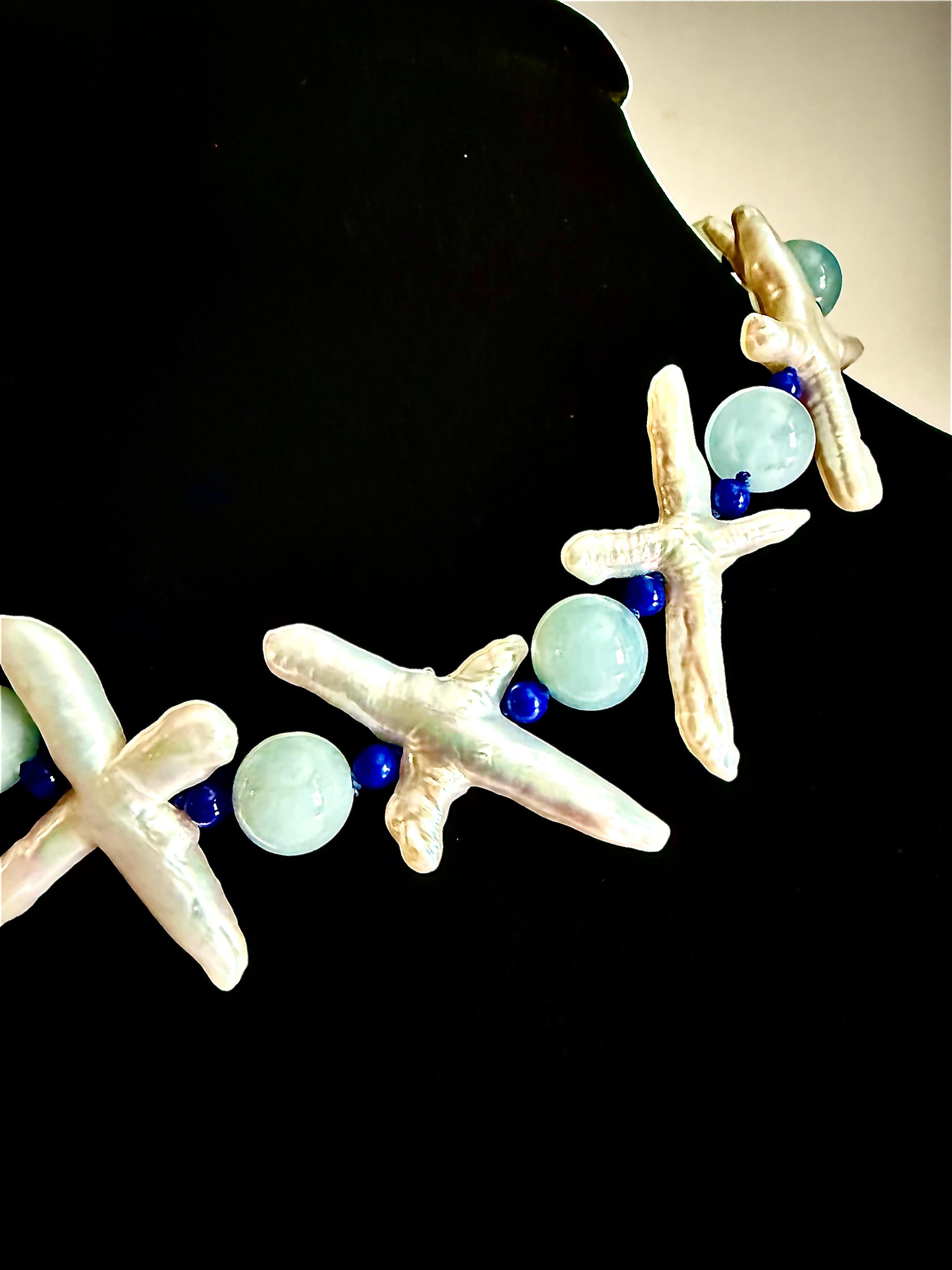 Donna X collana di perle, acquamarina e lapislazzuli in vendita