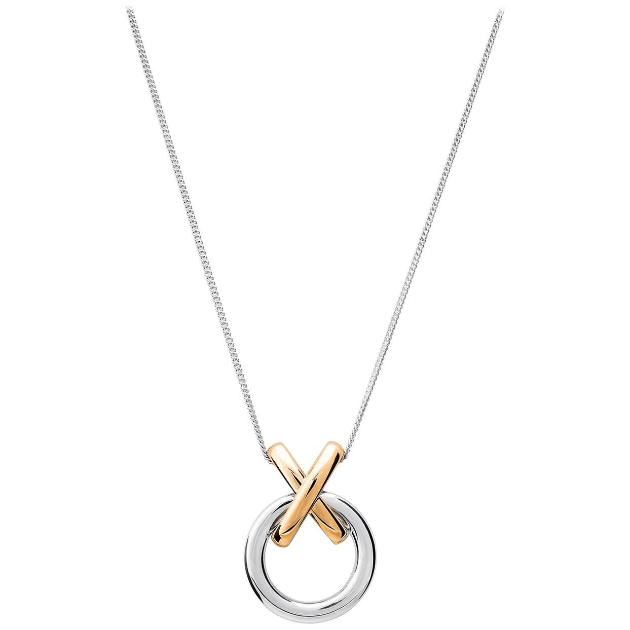 Silver & Gold Vermeil X Pendant Necklace For Sale
