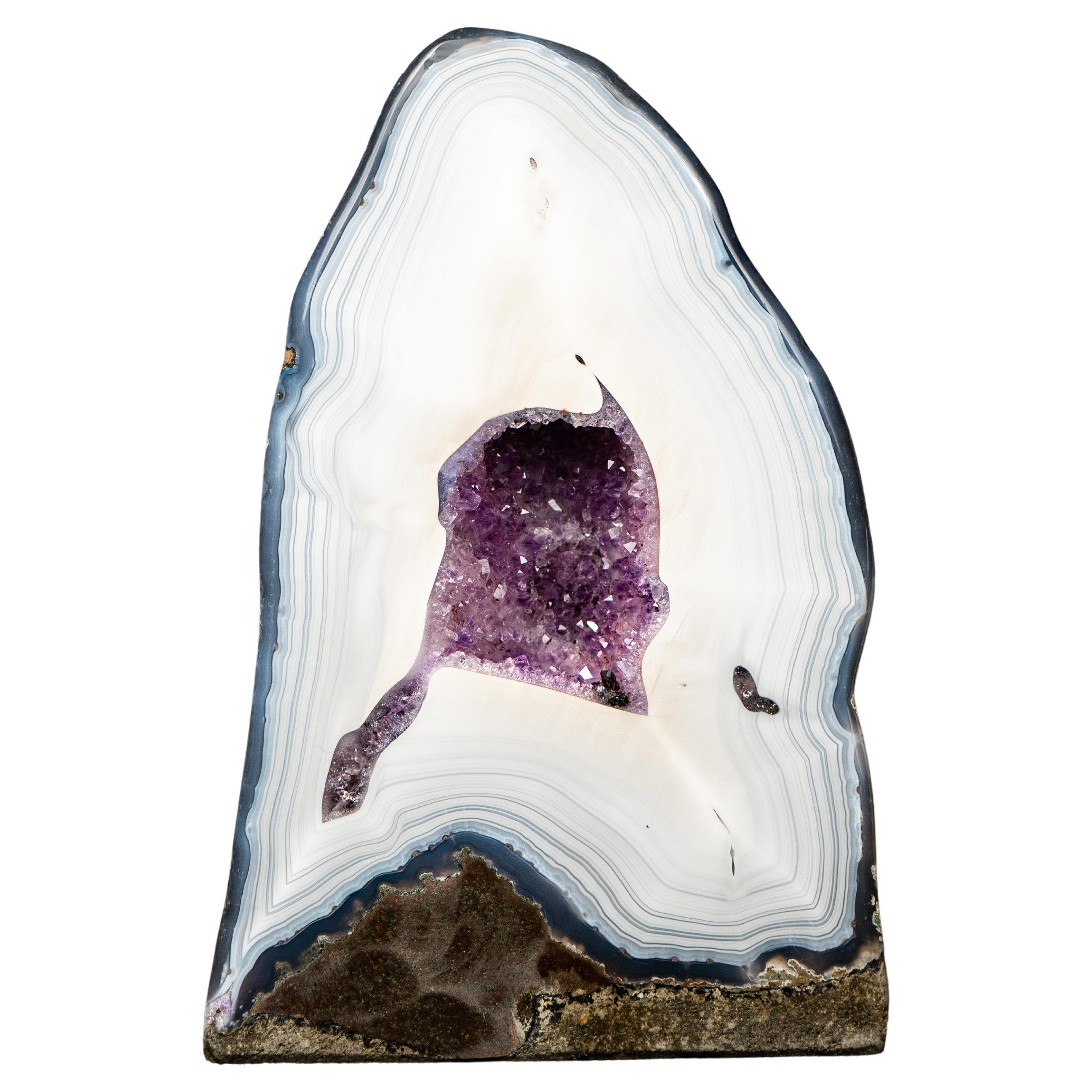X Rare White Lace Agate Geode with Violet Druzy Cave