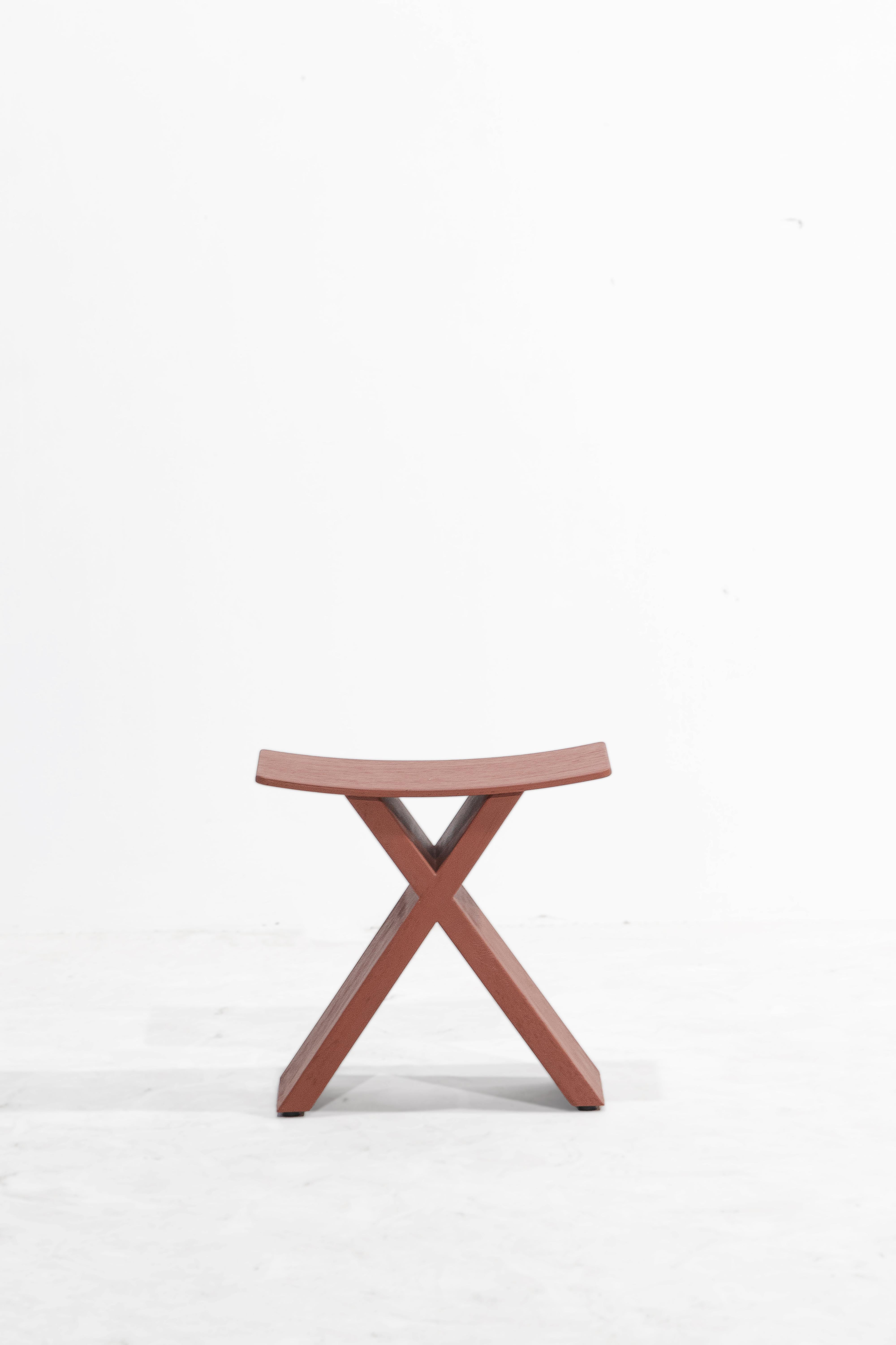 Contemporary X, Rough Soli Red Monkey Pod Wood Stool For Sale