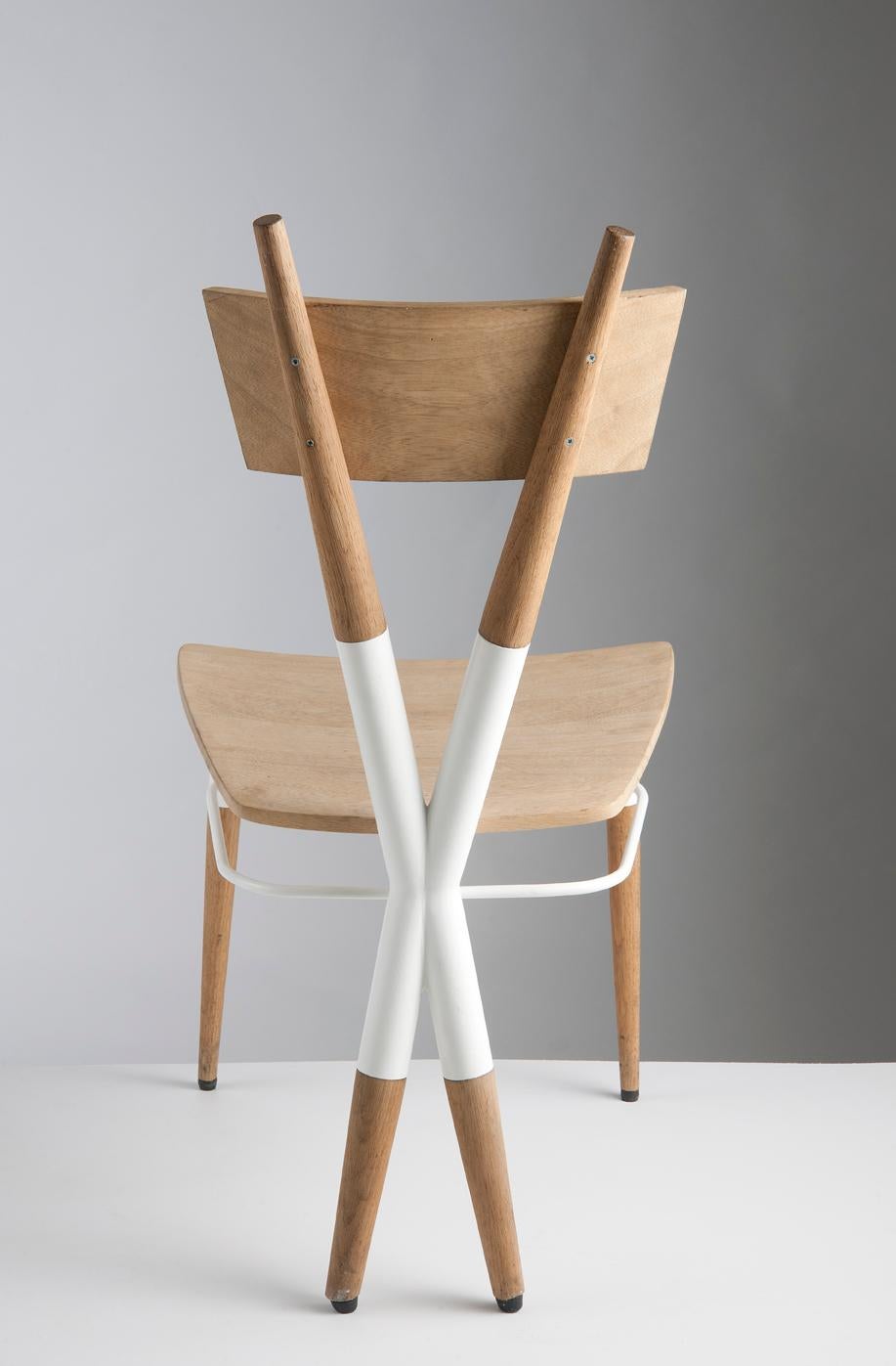 Brass X Set of Wooden Chairs by Sema Topaloglu
