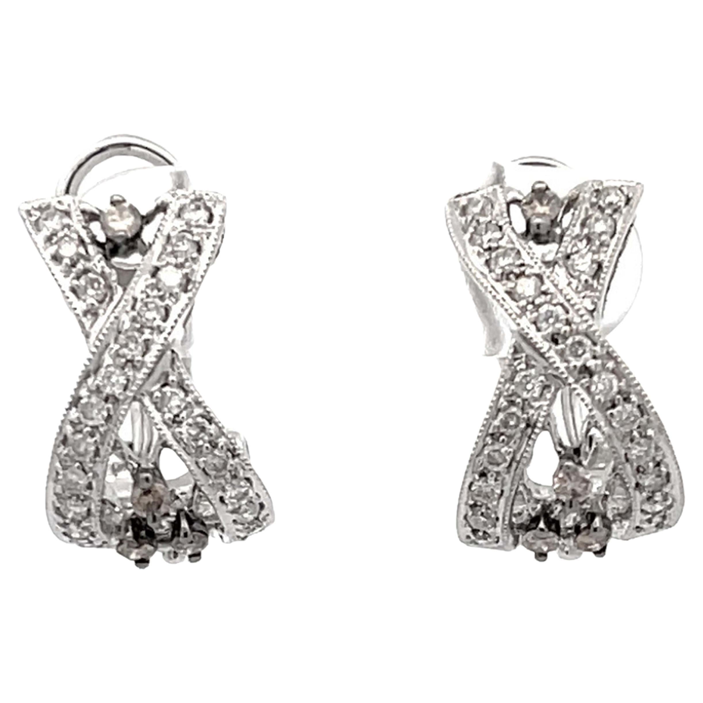 X Shaped Diamond Earrings in 18k White Gold For Sale