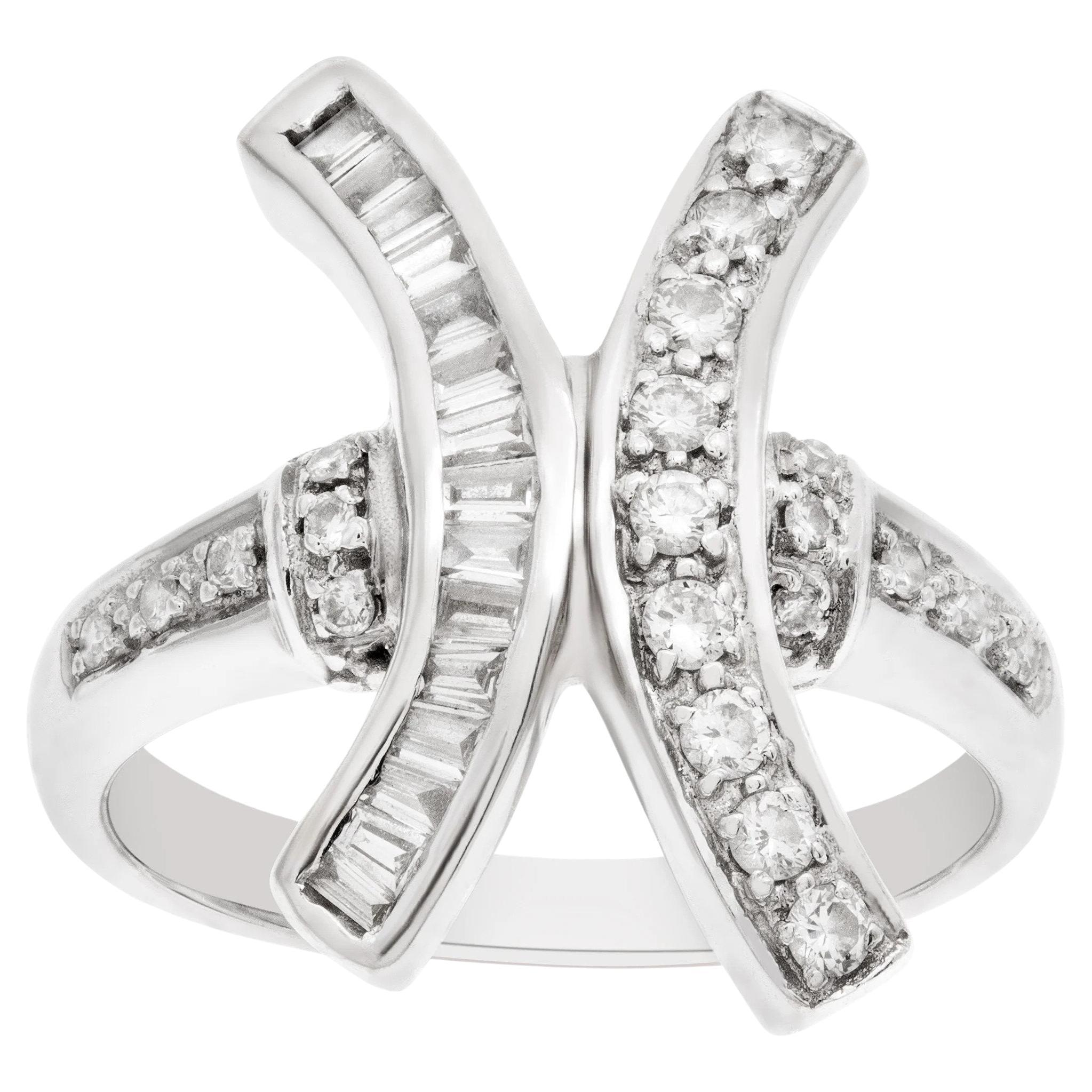 X Shaped Diamond Ring in 18k White Gold, 0.30 Carats in Diamonds For Sale
