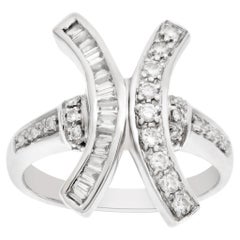 Vintage X Shaped Diamond Ring in 18k White Gold, 0.30 Carats in Diamonds