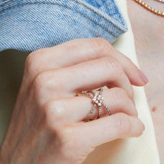 X-Shaped Ring with White and Brown Diamonds