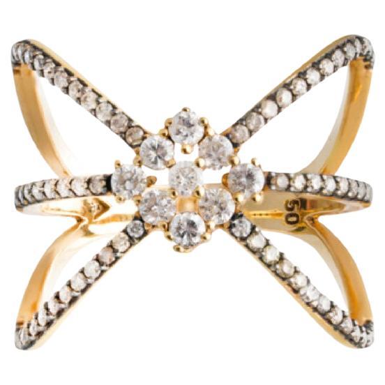 X-förmiger Ring mit weißen und braunen Diamanten