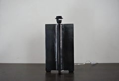 X-shaped table lamp, black ceramic, glazed and angled, handmade