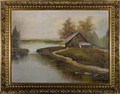X. Simone - Mid 20th Century Oil, Cottage by the Weir