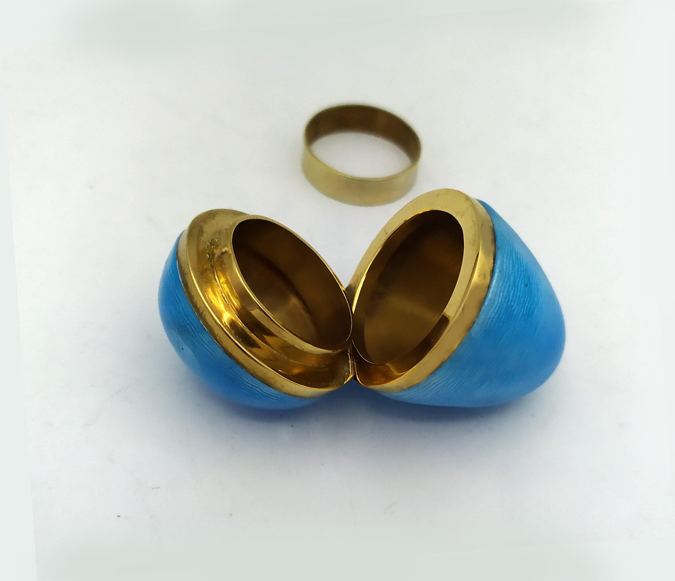 X-Pequeño Huevo estilo Fabergé Aguamarina Esmalte Plata de Ley Salimbeni Tallado a mano en venta
