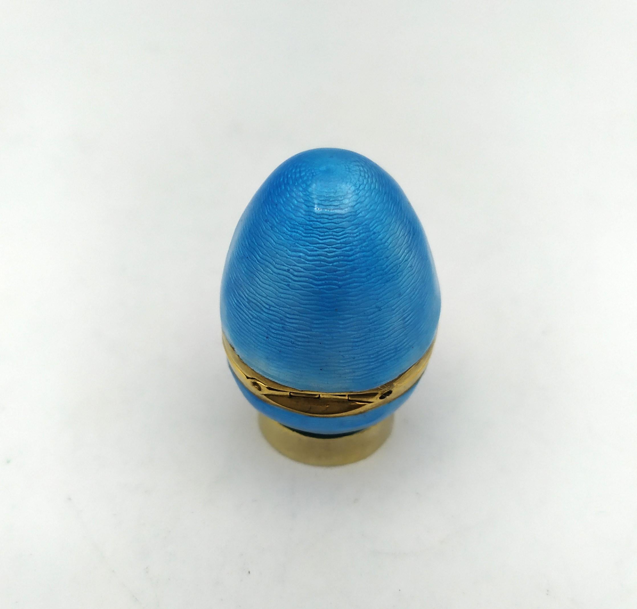 X-Pequeño Huevo estilo Fabergé Aguamarina Esmalte Plata de Ley Salimbeni en Excelente estado para la venta en Firenze, FI