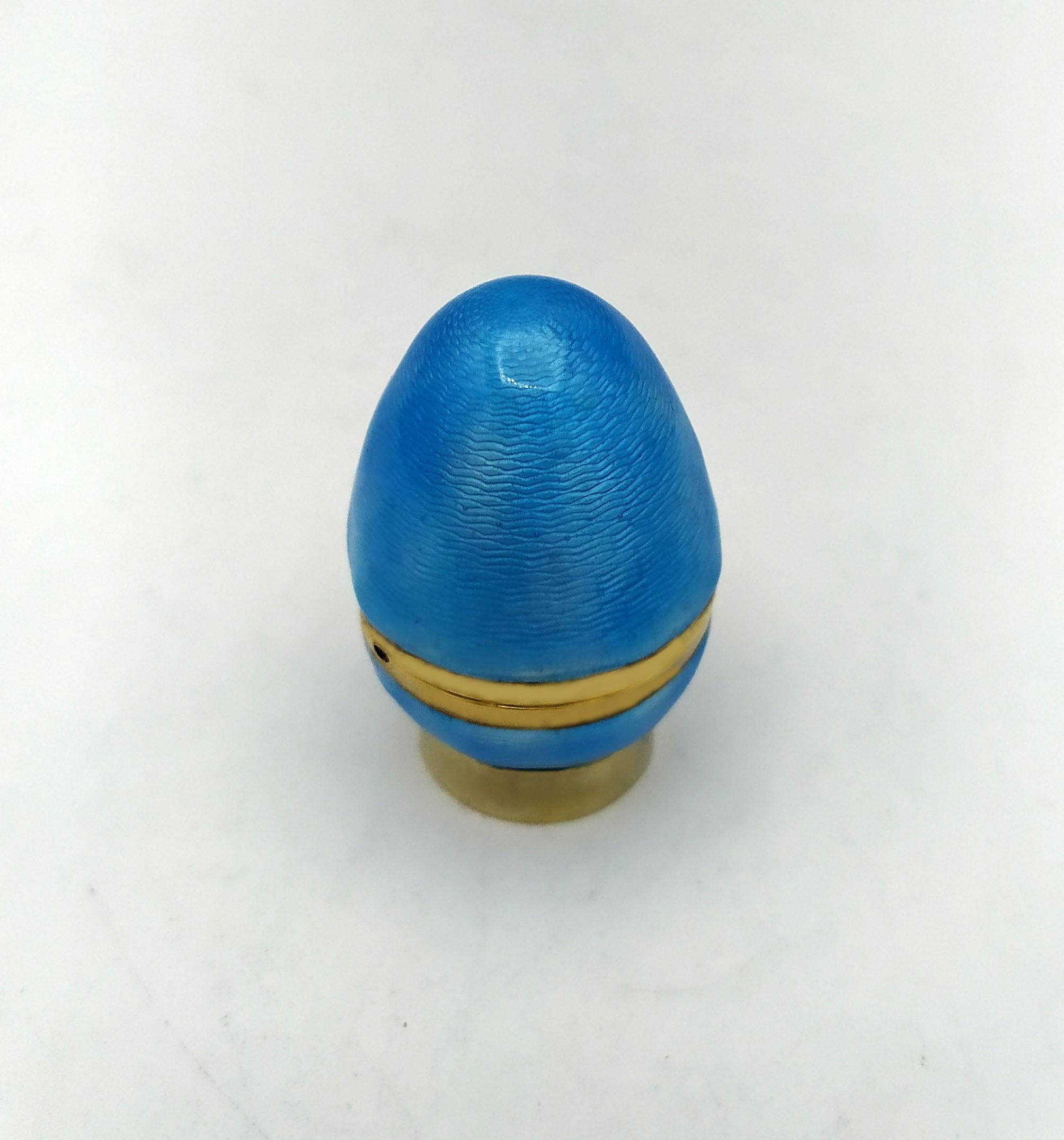 X-Pequeño Huevo estilo Fabergé Aguamarina Esmalte Plata de Ley Salimbeni mediados del siglo XX en venta