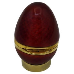 X-Small Egg style Faberge Ruby Red Enamel Sterling Silver Salimbeni