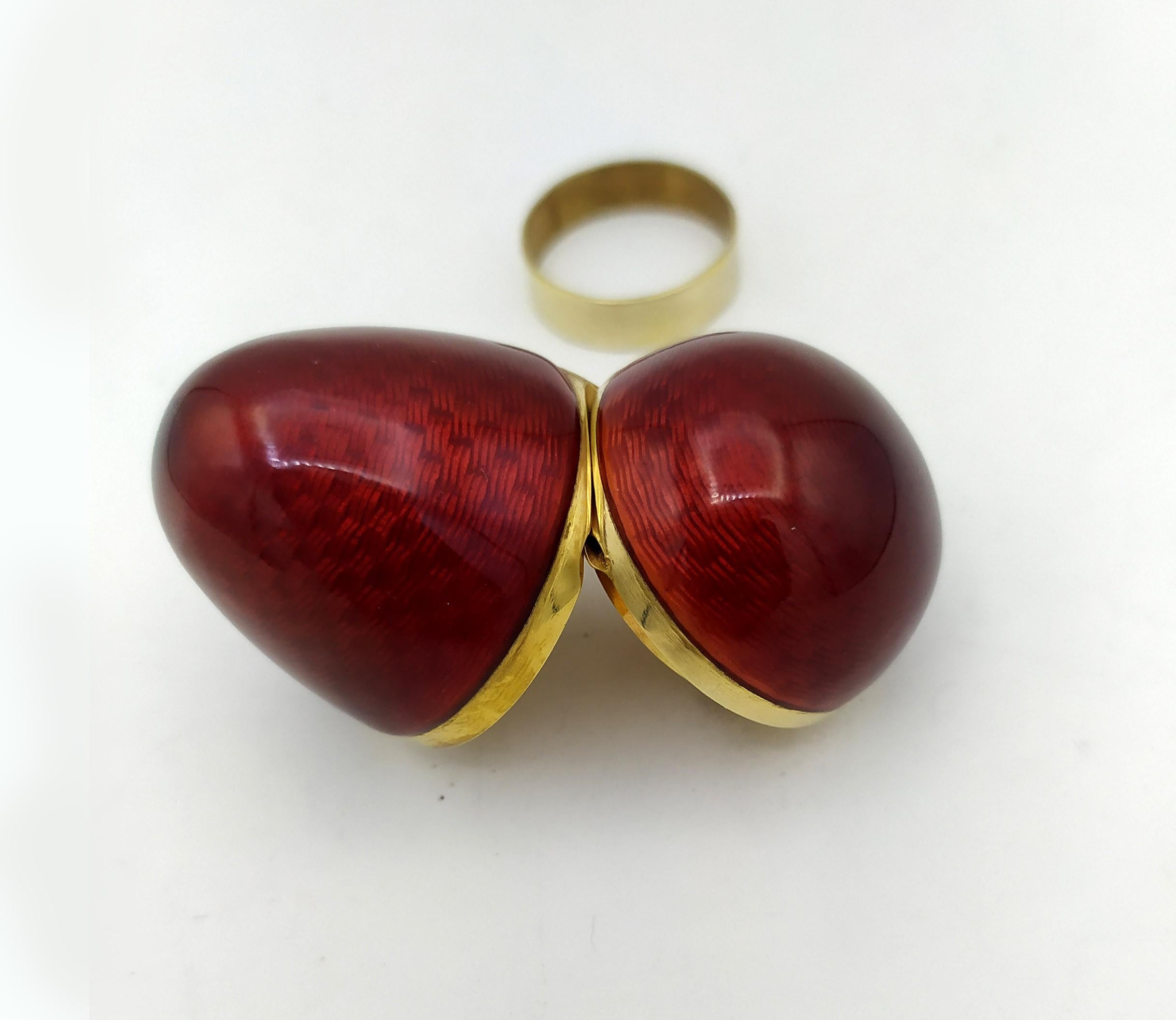 X-Pequeño Huevo estilo Fabergé Rubí Rojo Esmalte Plata de Ley Salimbeni Chapado