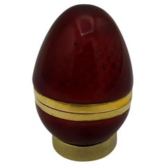 X-Small Egg style Faberge Ruby Red Enamel Sterling Silver Salimbeni