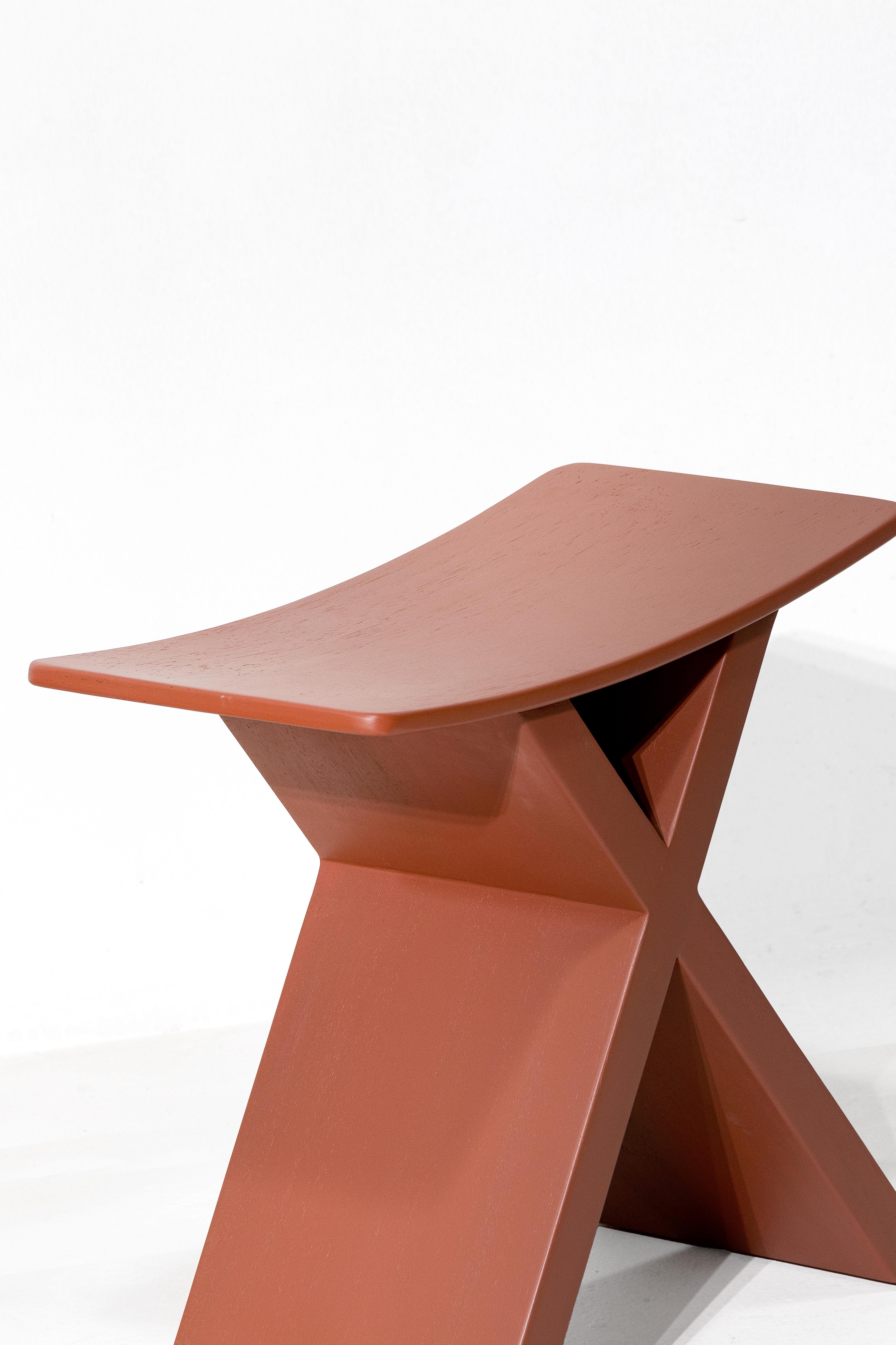 Contemporary X, Soli Red Monkey Pod Wood Stool For Sale