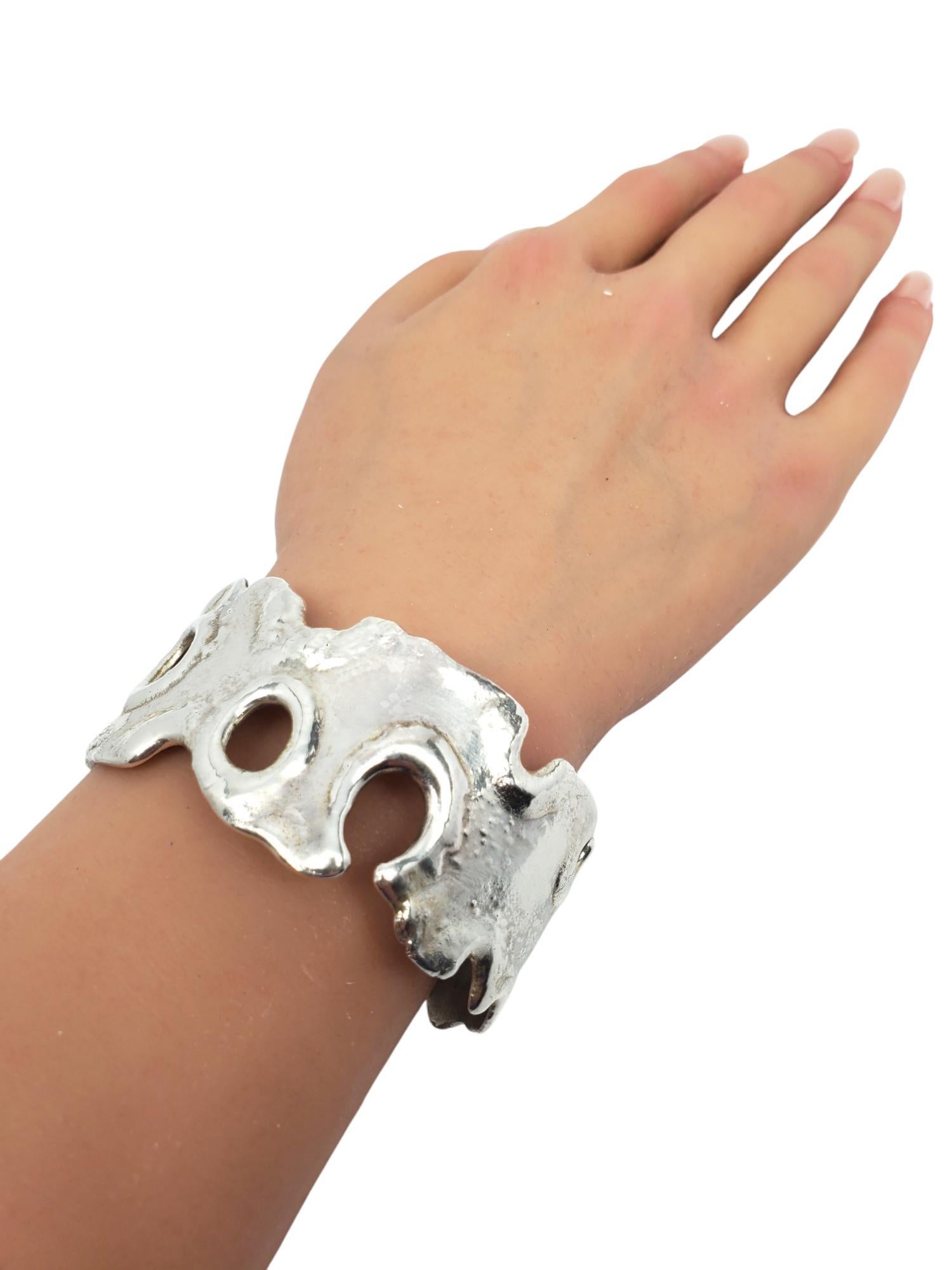 X Sterling Silver Molten Wide Cuff Bracelet # 20573 For Sale 6