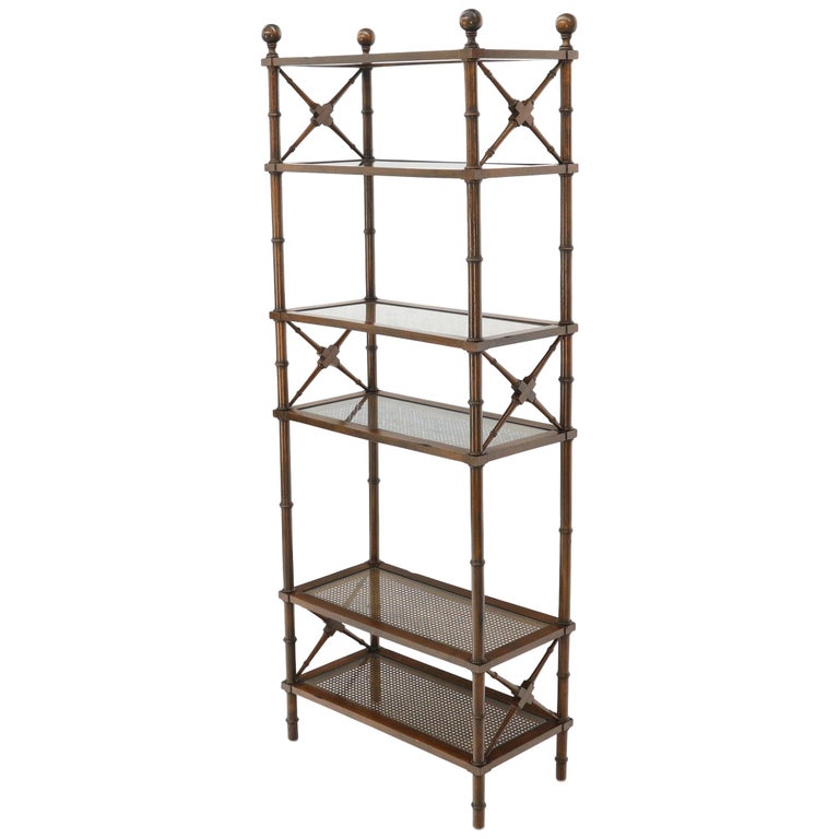 X Stretchers Faux Bamboo Cane and Glass Shelves Étagère Shelves at 1stDibs