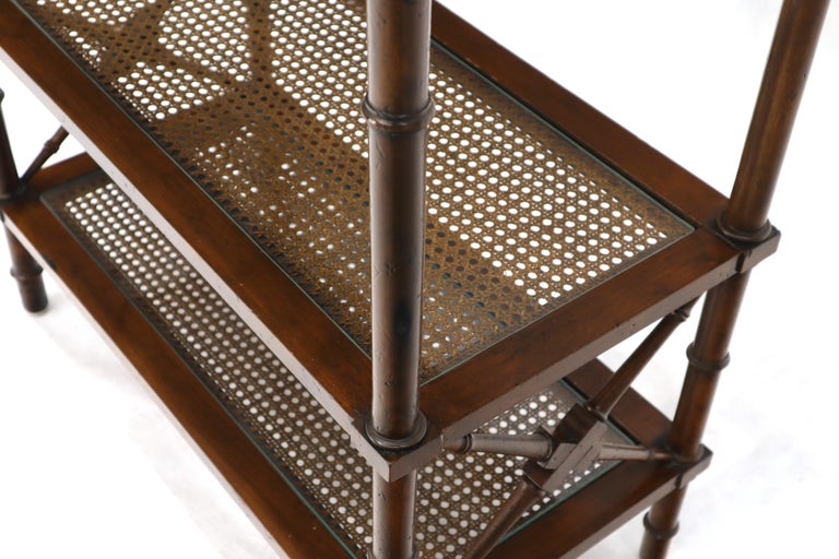X Stretchers Faux Bamboo Cane and Glass Shelves Étagère Shelves at 1stDibs