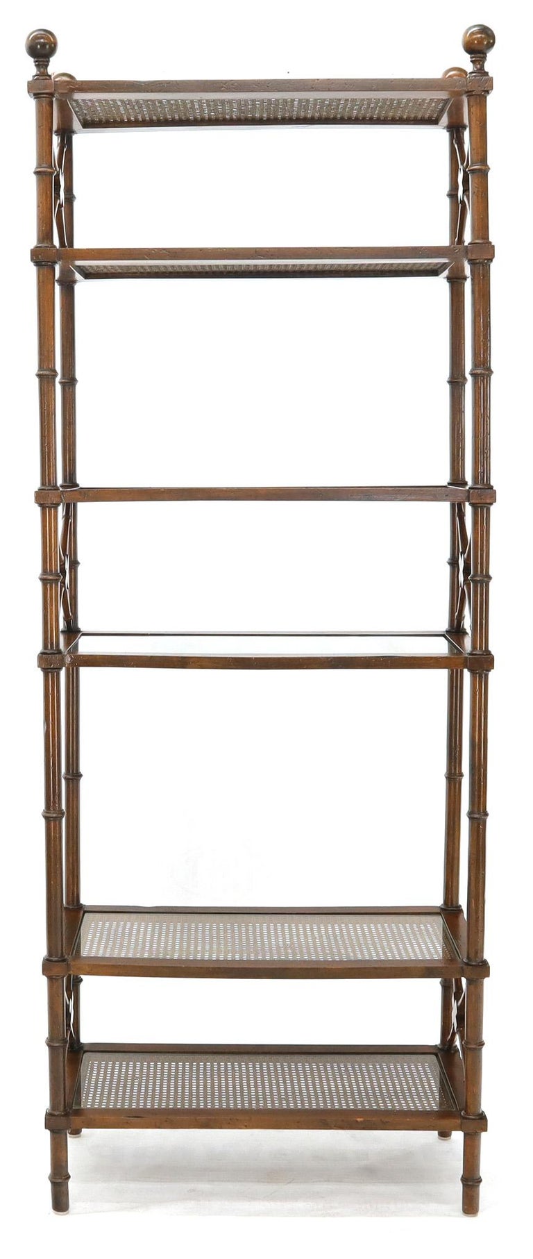 X Stretchers Faux Bamboo Cane and Glass Shelves Étagère Shelves at 1stDibs