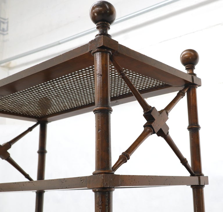 X Stretchers Faux Bamboo Cane and Glass Shelves Étagère Shelves at 1stDibs