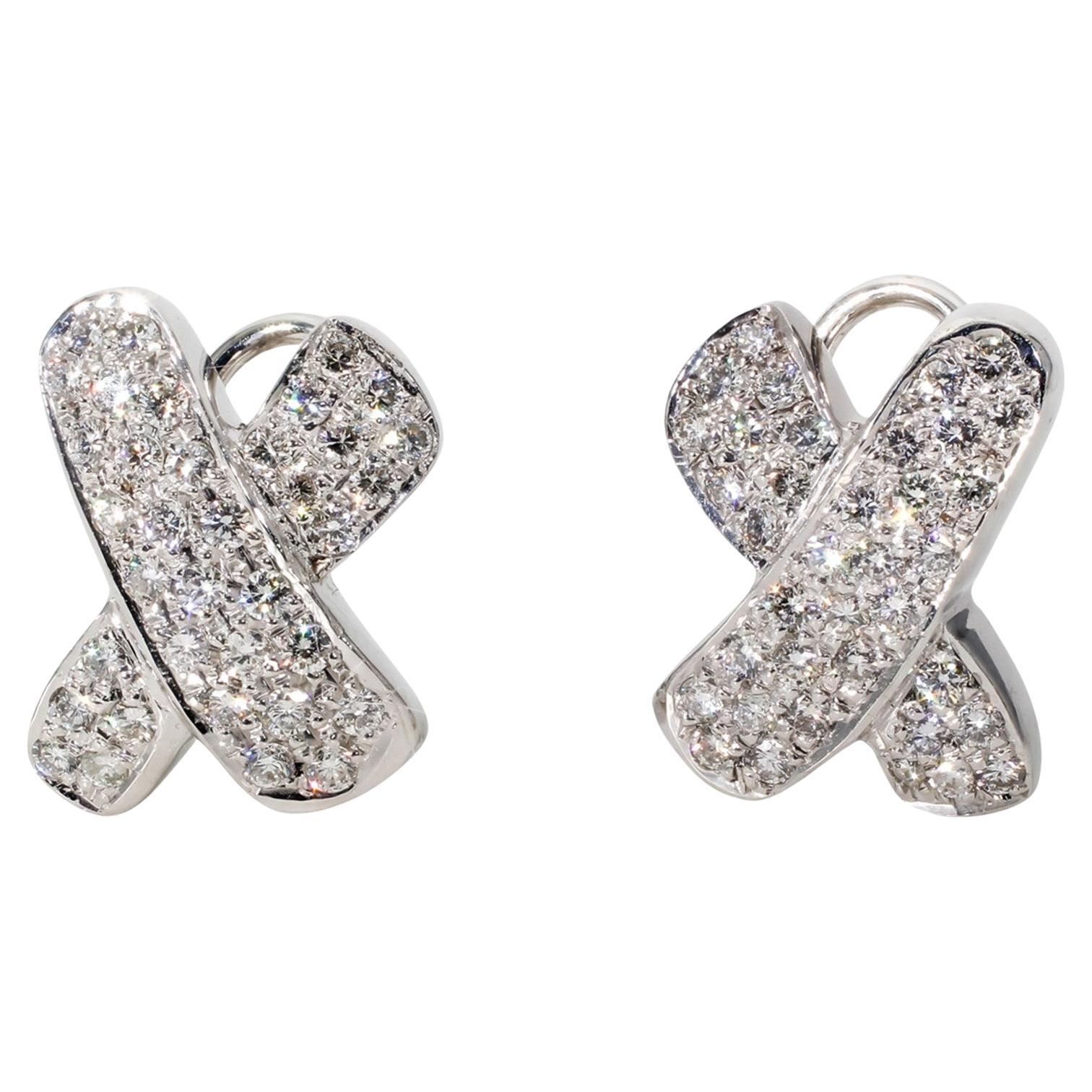 X-Style French Clip Earrings with Round Diamonds. D1.80ct.t.w.