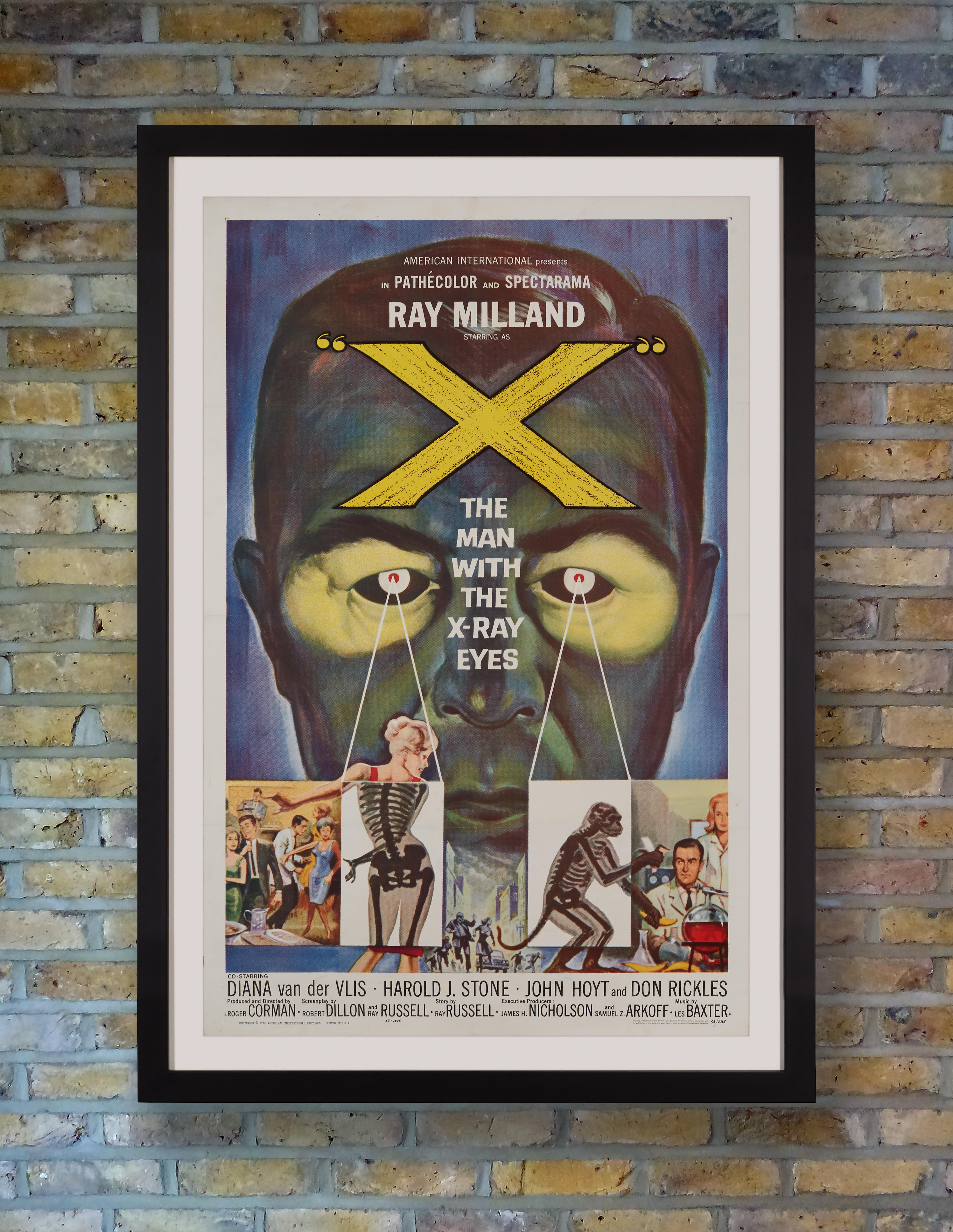 A US one sheet poster for the 1963 sci-fi horror 'X,' subtitled 'The Man With The X-Ray Eyes,' directed by Roger Corman and starring Oscar-Winner Ray Milland as a world renowned scientist whose experiments with X-ray vision have disastrous