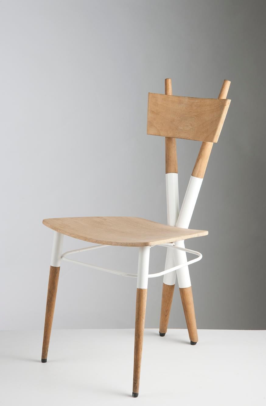 Brass X Wooden Chair by Sema Topaloglu