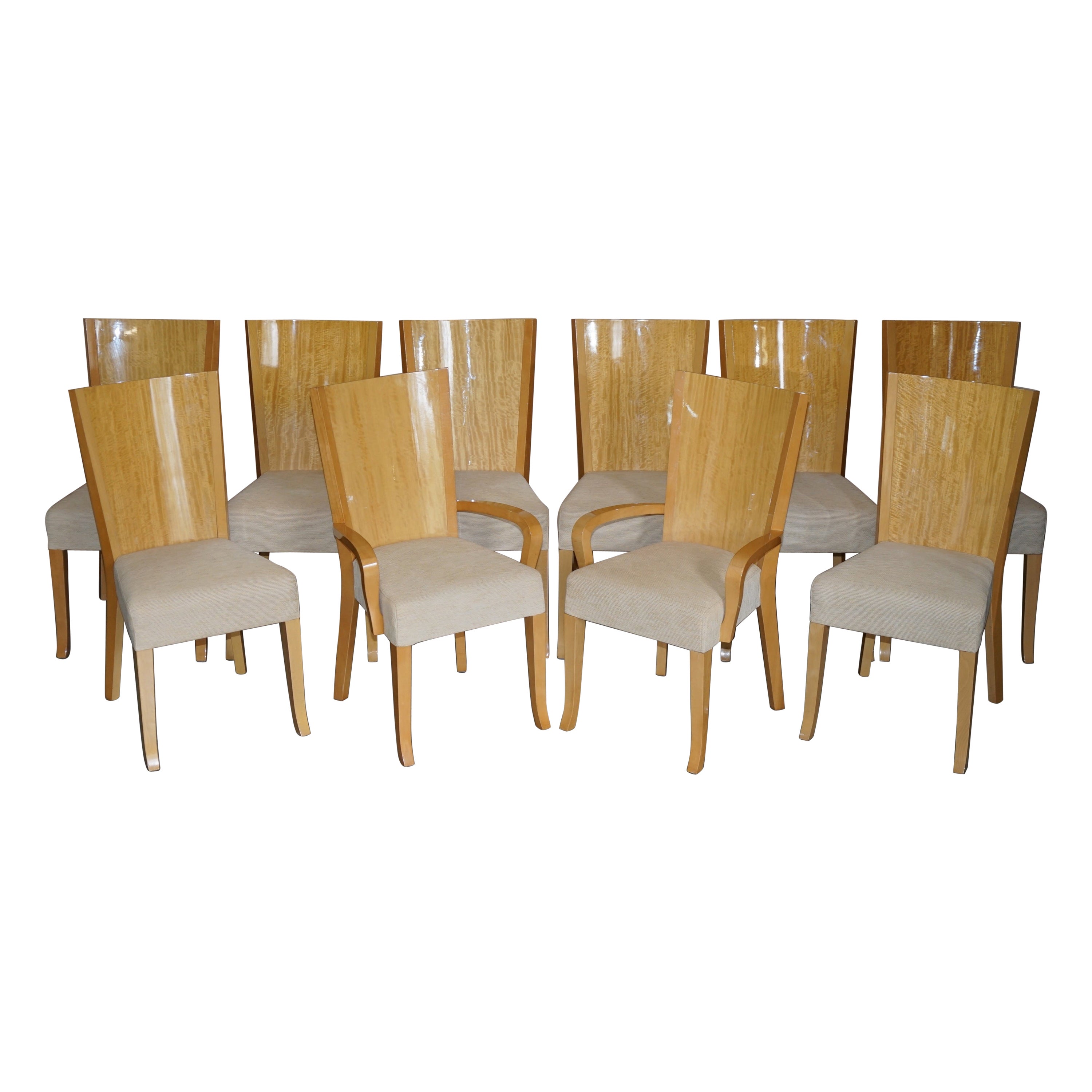 X10 Giorgio Collection Huge Burr Satinwood Dining Chairs Part Suite