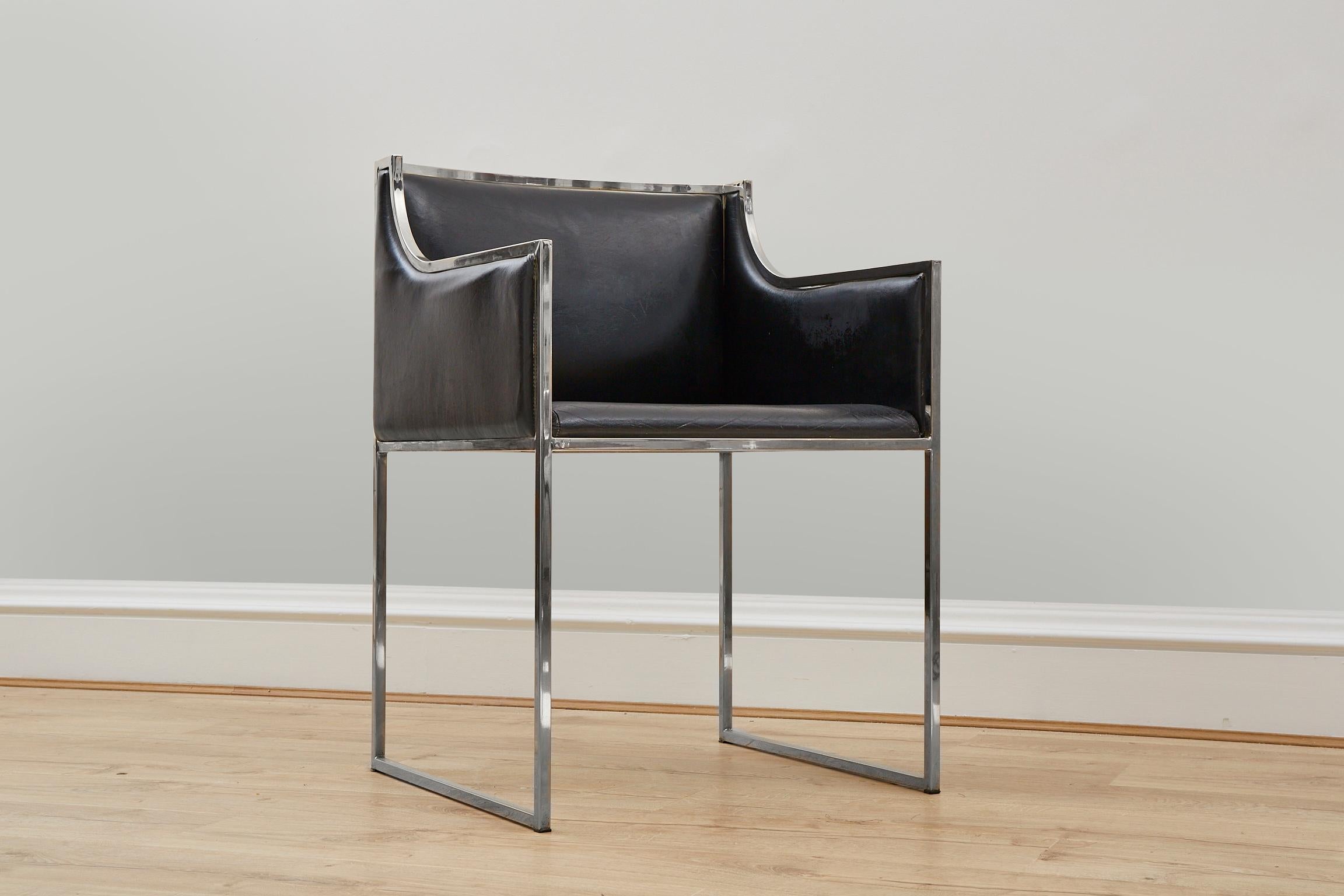 x2 Italian Vintage Chairs, Leather with Chrome, Attributed to Willy Rizzo, 1970s In Good Condition In London, GB