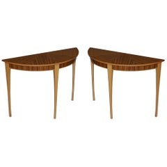 X2 Lovely Bevan Funnell Phoenix Zebrano Wood Wood Demilune Console Tables
