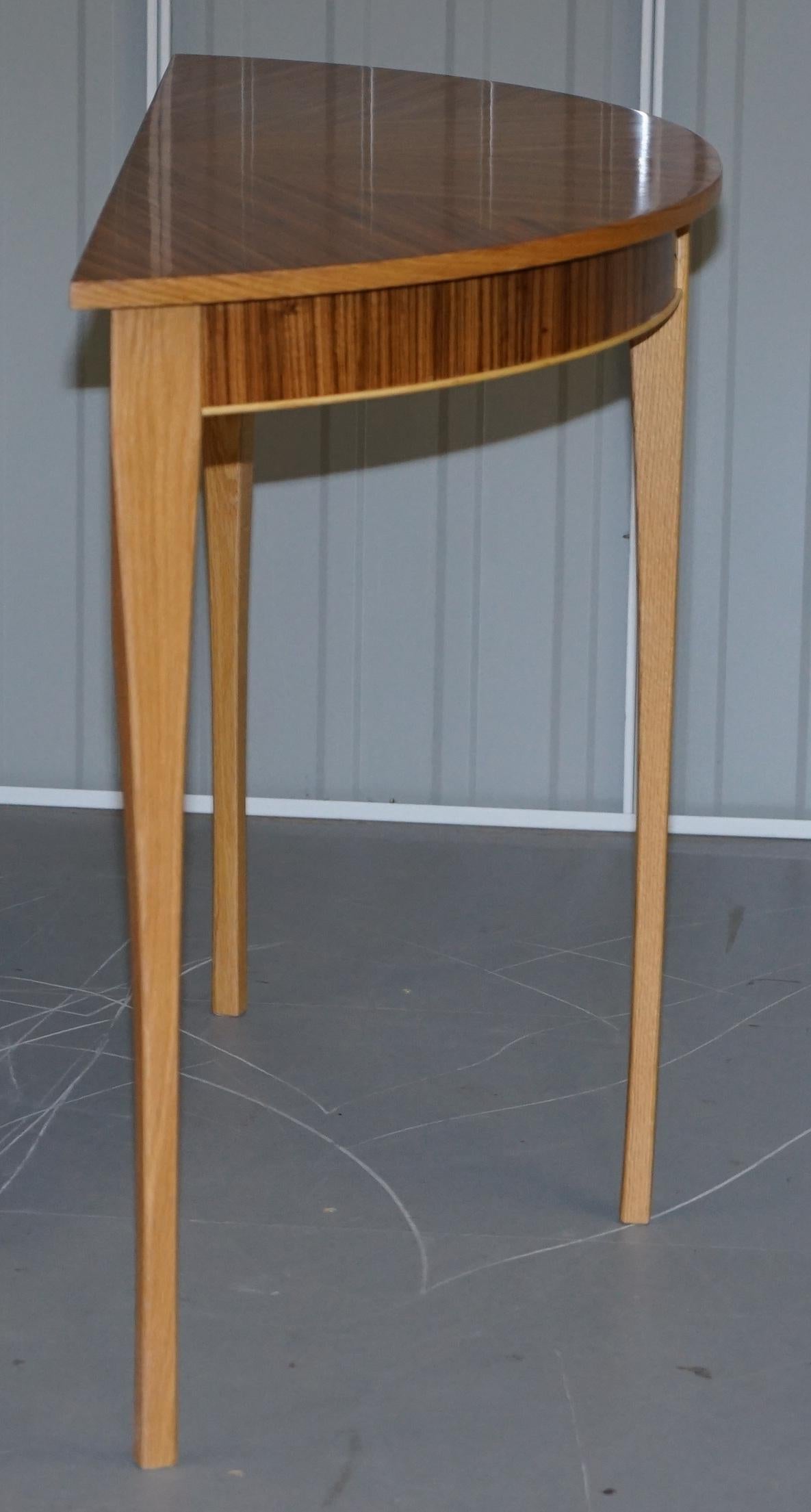 X2 Lovely Bevan Funnell Phoenix Zebrano Wood Demilune Console Tables For Sale 5